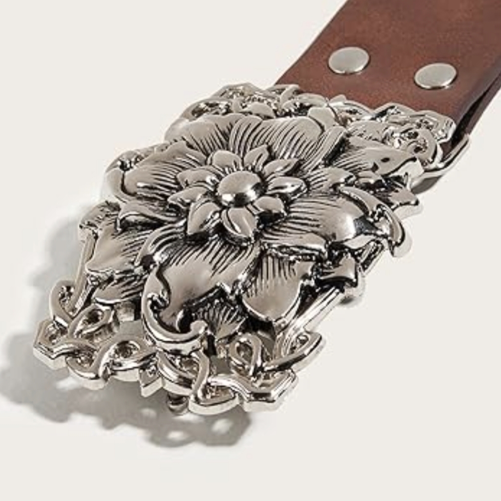 Western Belt Boho Barbie Pink Silvery Belt Buckle Floral Bohemian Style Belts - Picture 2 of 10